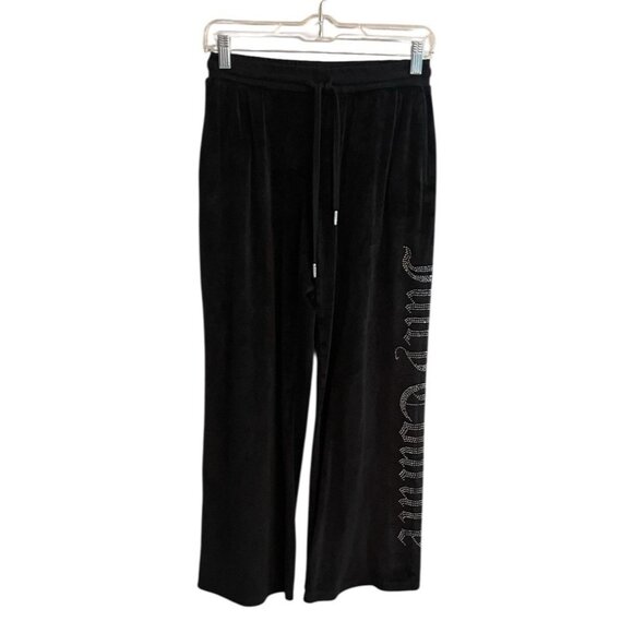 Y2K Juicy Couture Black Velour Pants Rhinestone Spellout Lounge/Pajama Size XS